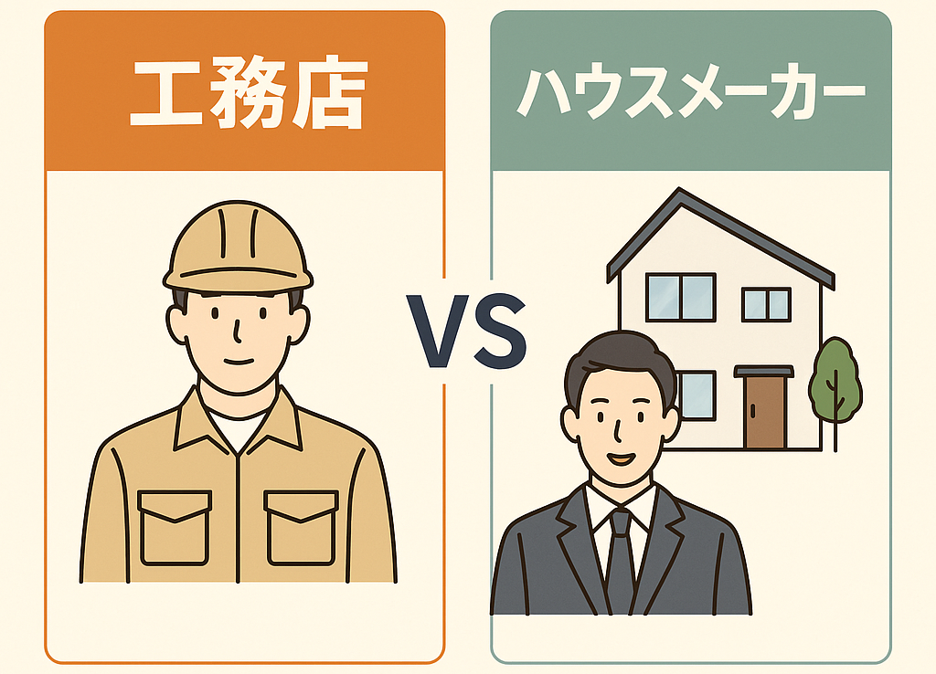 工務店対ハウスメーカーをイメージする画像