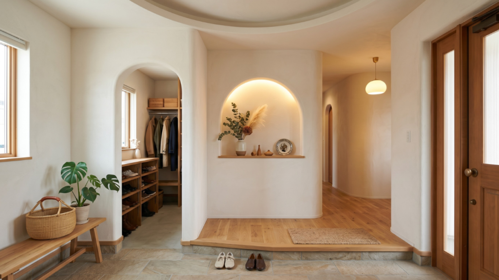 曲線・カーブデザインが取り入れられた玄関画像